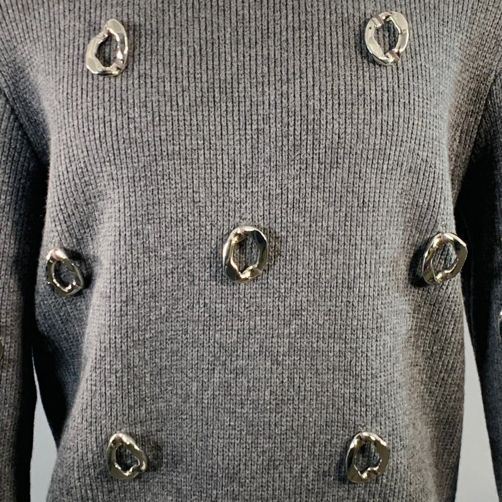 BURBERRY Size XS Grey Embellishment Cashmere Wool Crew Neck Sweater - Picture 2 of 6